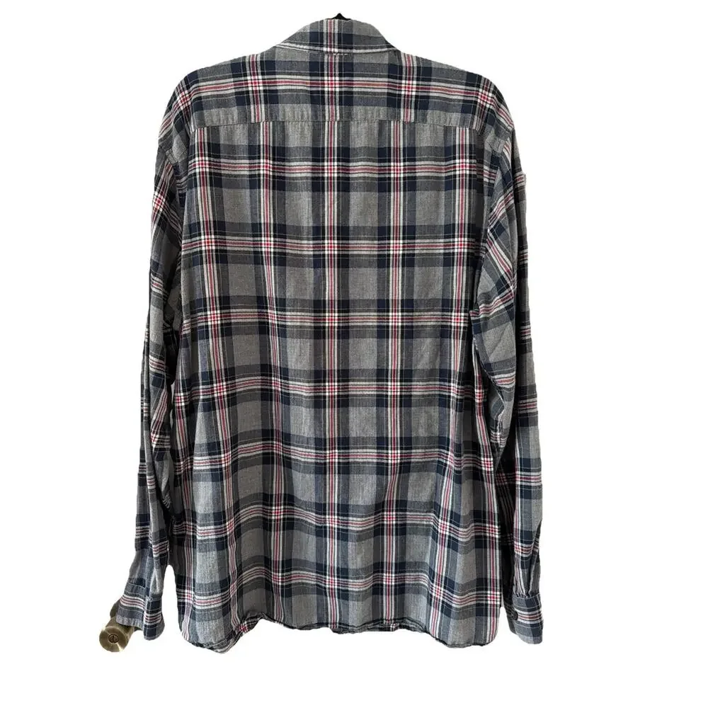 Banana Republic Flannel Shirt Men XL Untucked Slim Fit Red Gray Long Sleeve